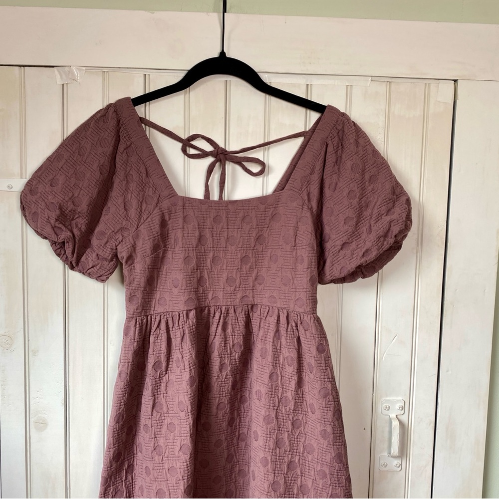 Madewell Quilted Puff-Sleeve Mini Babydoll Dress Dusty Purple Fig Pockets XS NWT - Picture 3 of 12